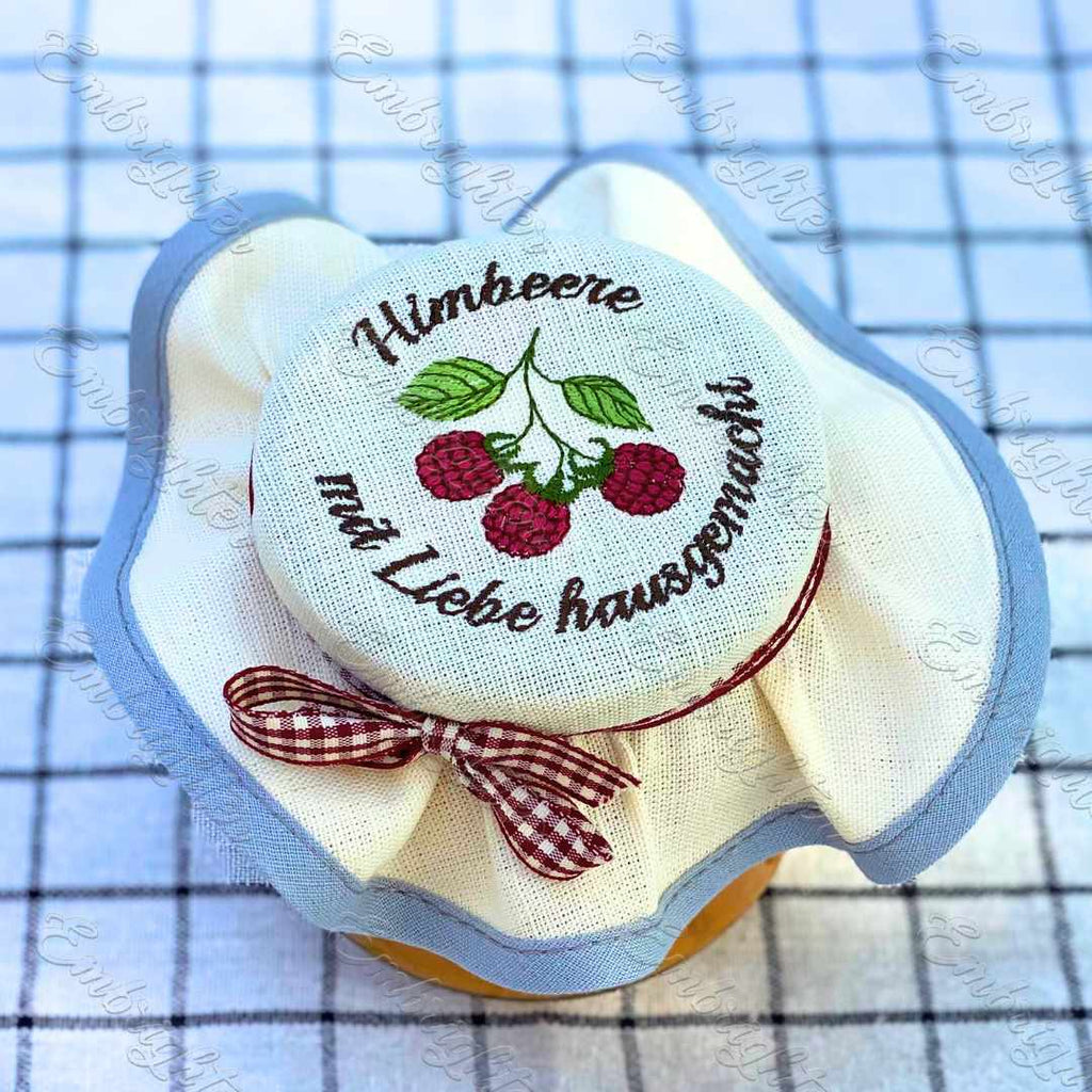 Himbeere jar lid cover embroidery design (DEUTSCH)