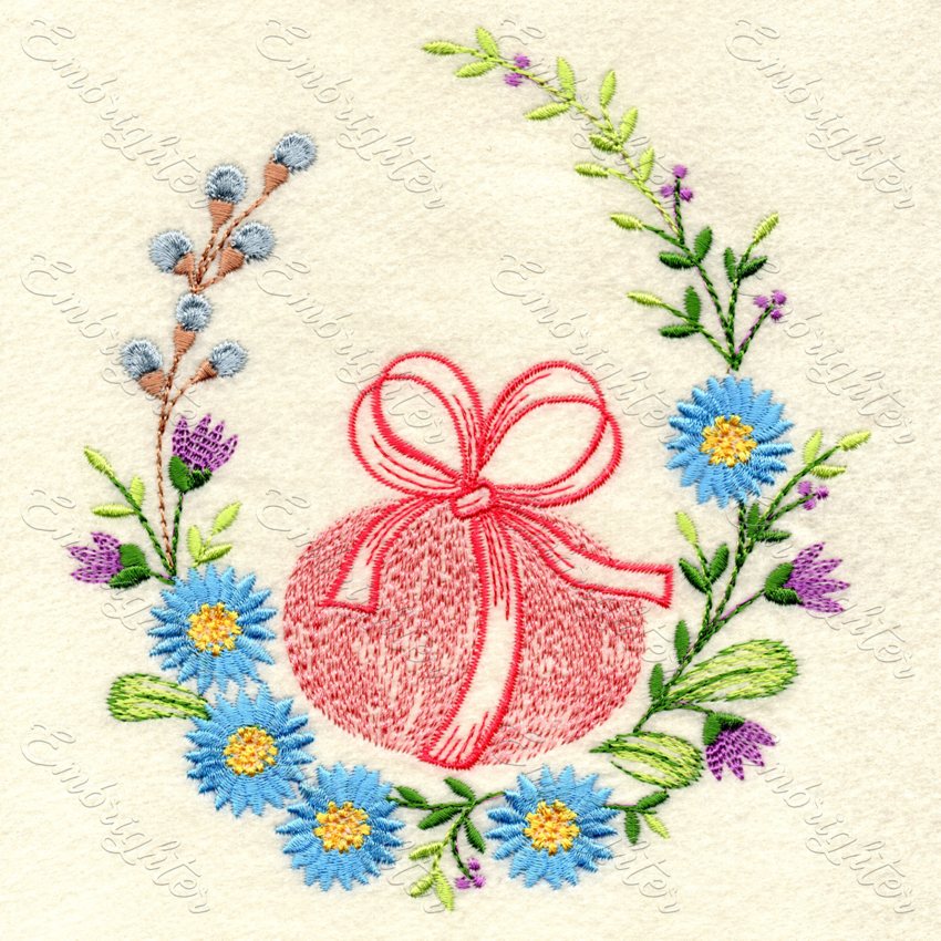 Easter egg with bow in egg shaped flower frame machine embroidery desi ...