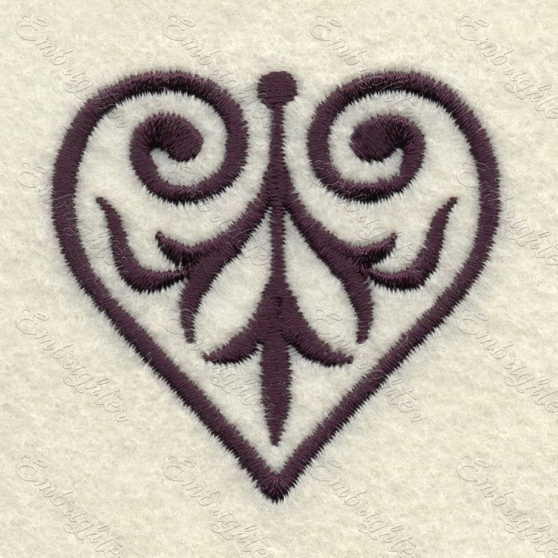 Machine embroidery design. Beautiful heart with tendrils.