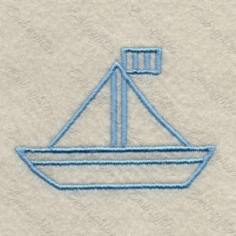Machine embroidery design. Cute baby sea boat, monochromatic for the little ones.