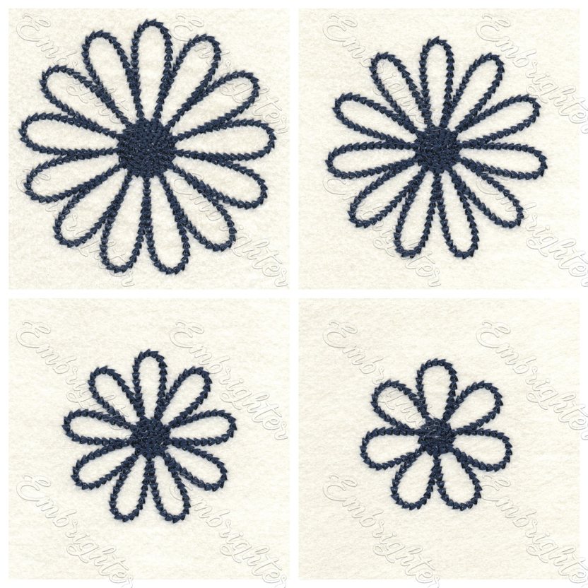 Double chain stitch daisy machine embroidery design set