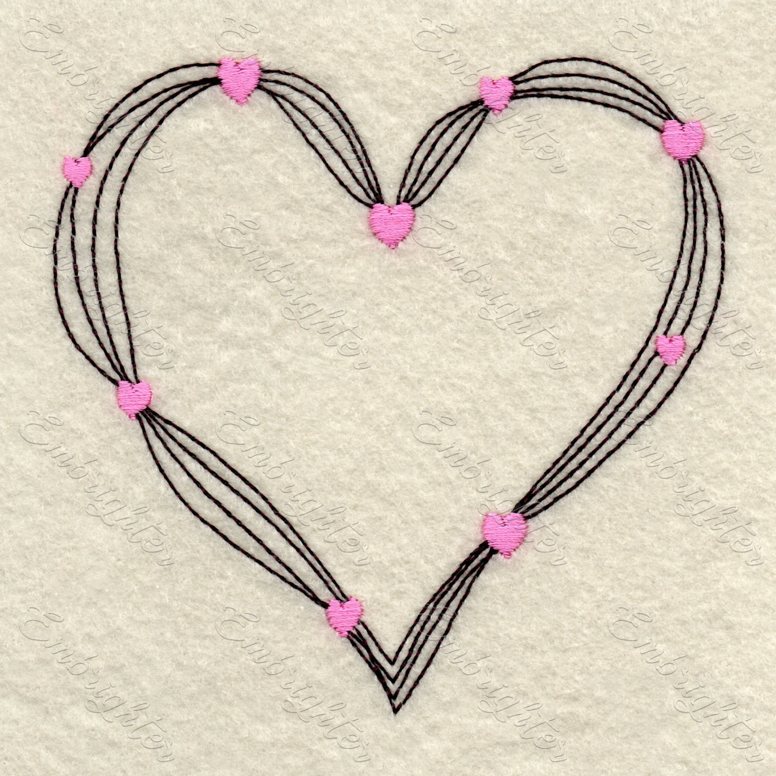 Machine embroidery design. Lovely back stitch heart with little hearts. Love is love.