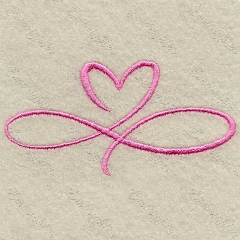 Machine embroidery design. Cute heart with the symbol of eternity in small size.