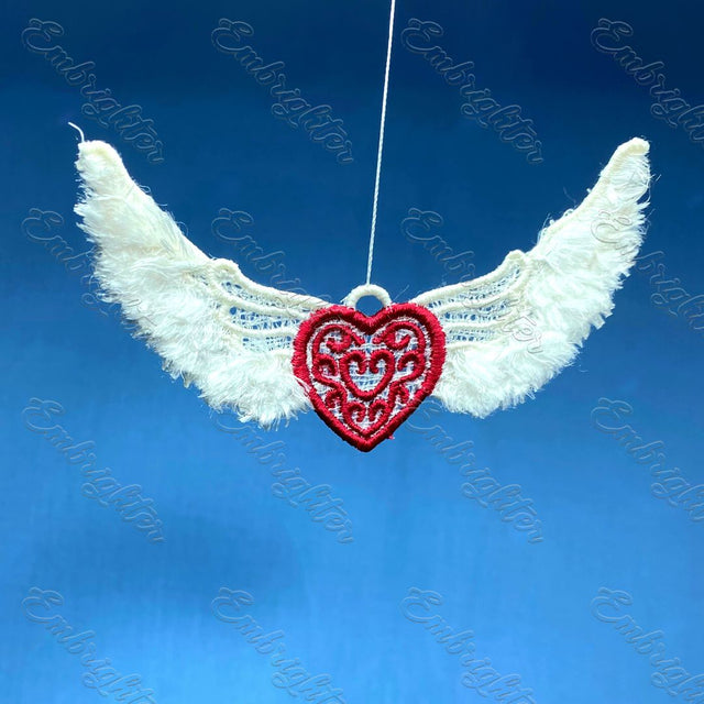 FSL heart with fluffy wings machine embroidery design