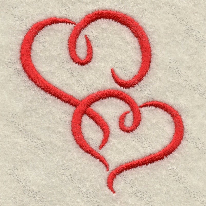 Two joined hearts under each other. Machine embroidery design with hearts, it suits for wedding or Valentine's day.