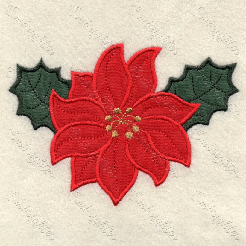 Cute, applique poinsettia machine embroidery design.