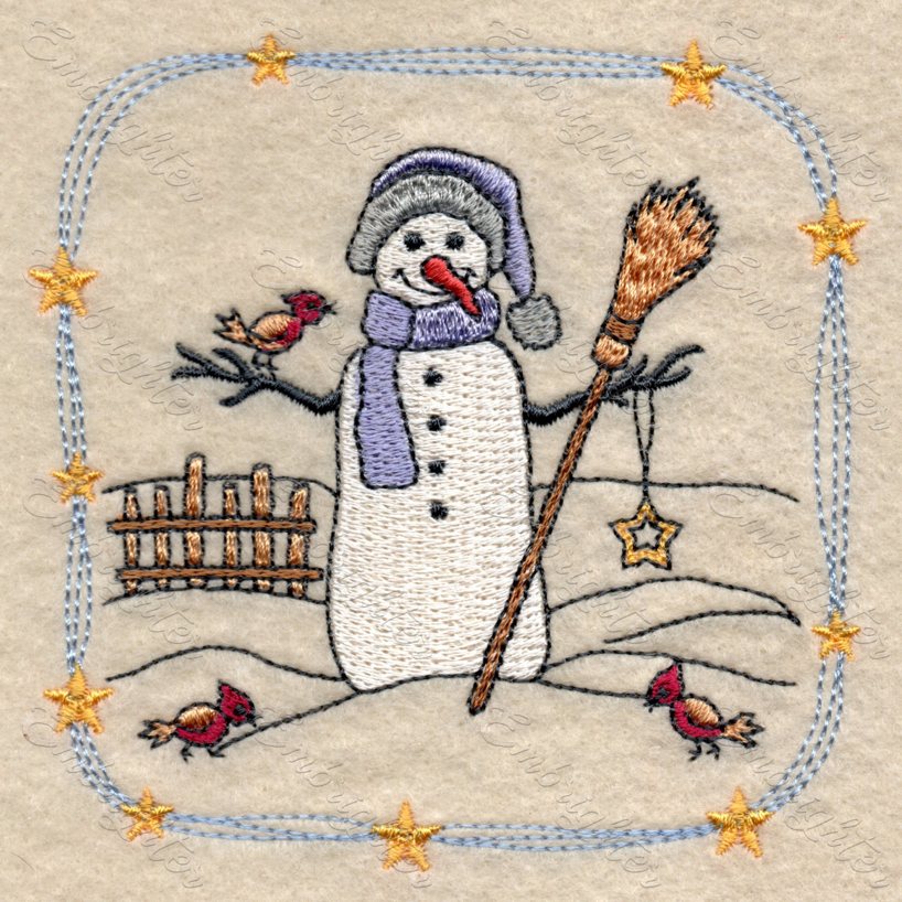 Snowmen with little birds machine embroidery design set