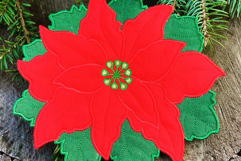 Creation Poinsettia machine embroidery design, floral decoration