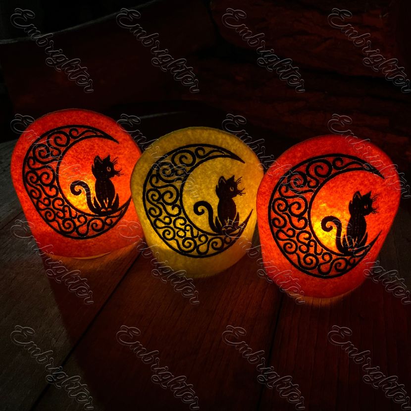 Black Cat and Moon ITH Halloween lantern embroidery design