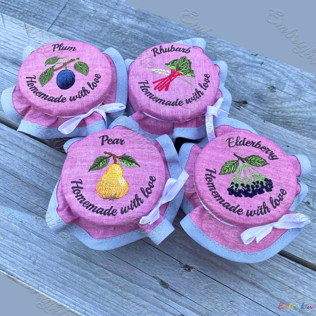 Jar lid cover embroidery design set No. 3