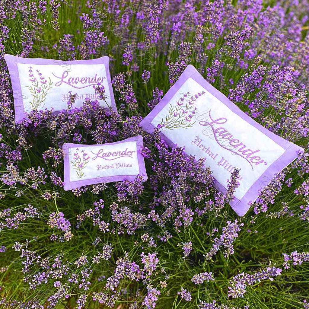 Lavender ITH herbal pillow with pillowcase embroidery design set
