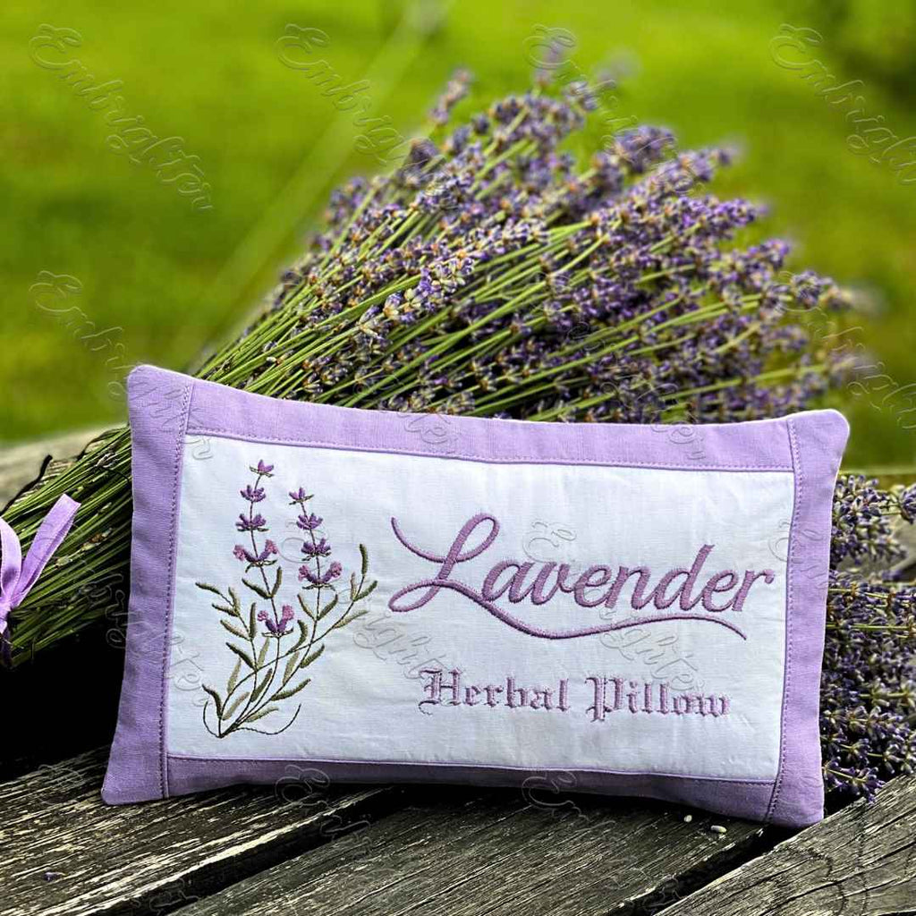 Lavender ITH herbal pillow with pillowcase medium embroidery design