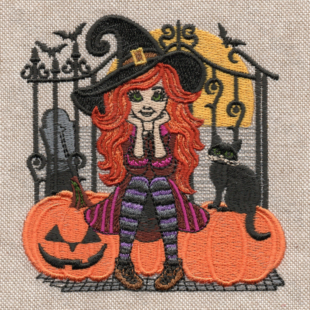 Halloween Night Witch MINI machine embroidery design