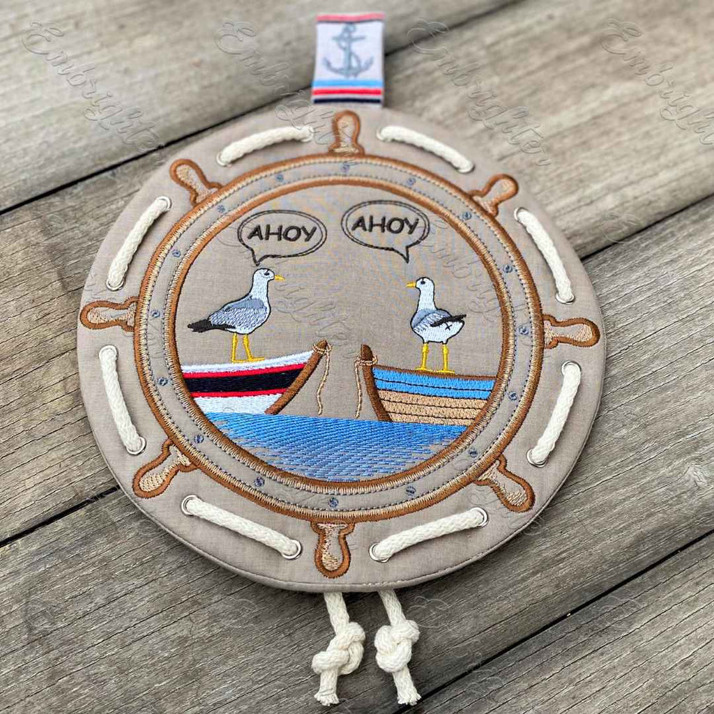 AHOY - Ship's Wheel ITH Wall Decoration machine embroidery design