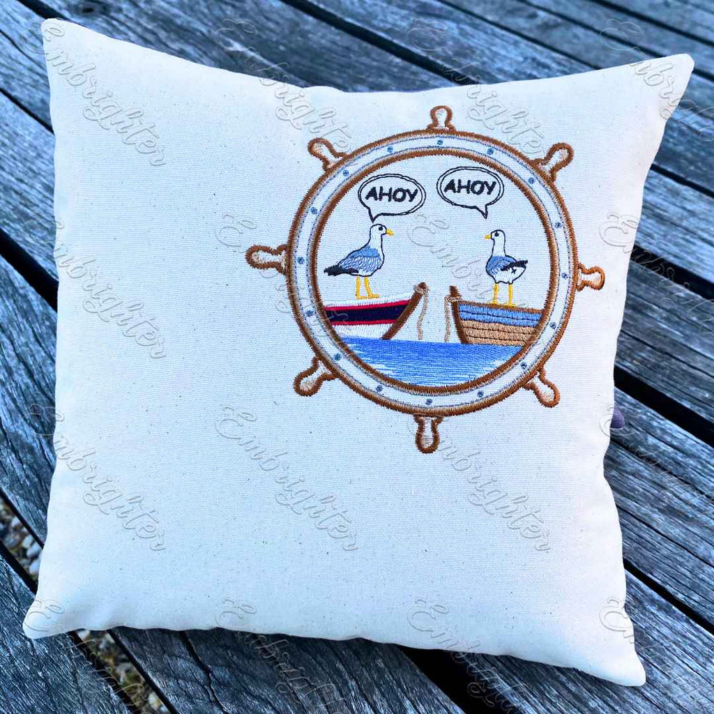 AHOY - Ship's Wheel ITH Wall Decoration machine embroidery design