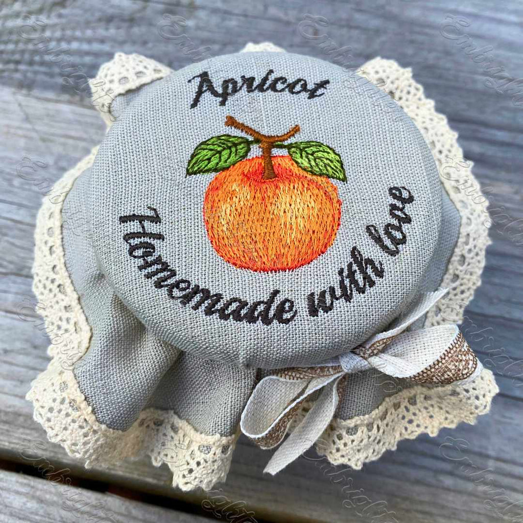 Apricot jar lid cover embroidery design
