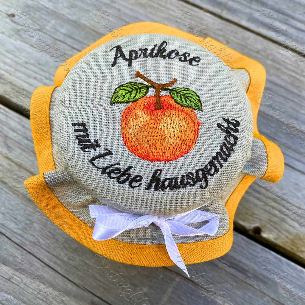Aprikose jar lid cover embroidery design (DEUTSCH)