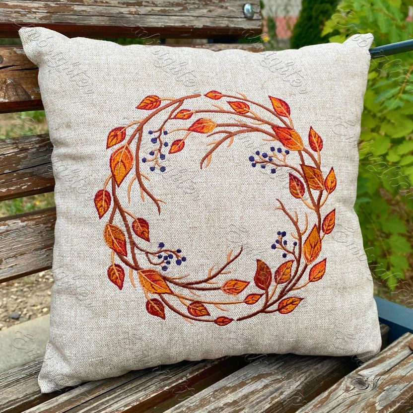 Autumn leaf wreath embroidery design Thanksgiving. – Embrighter