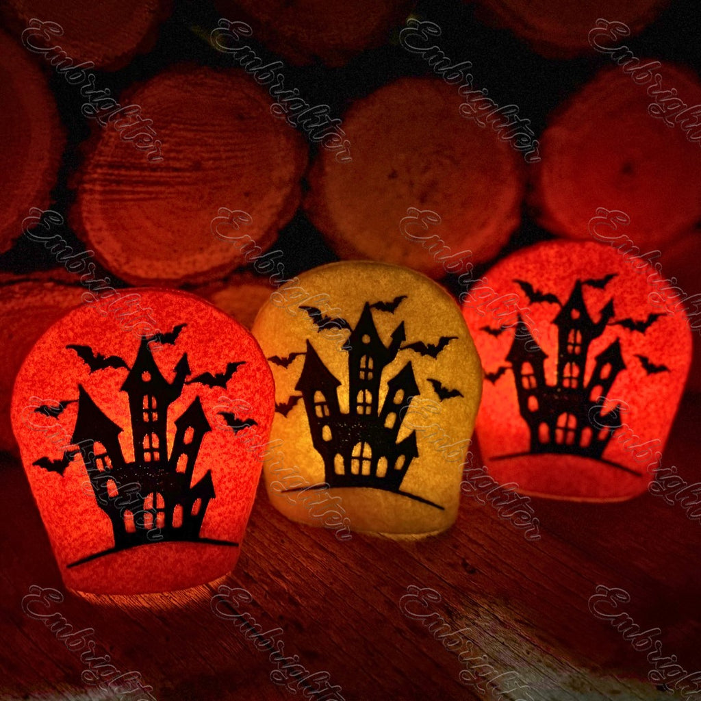 Bat Castle ITH Halloween lantern embroidery design