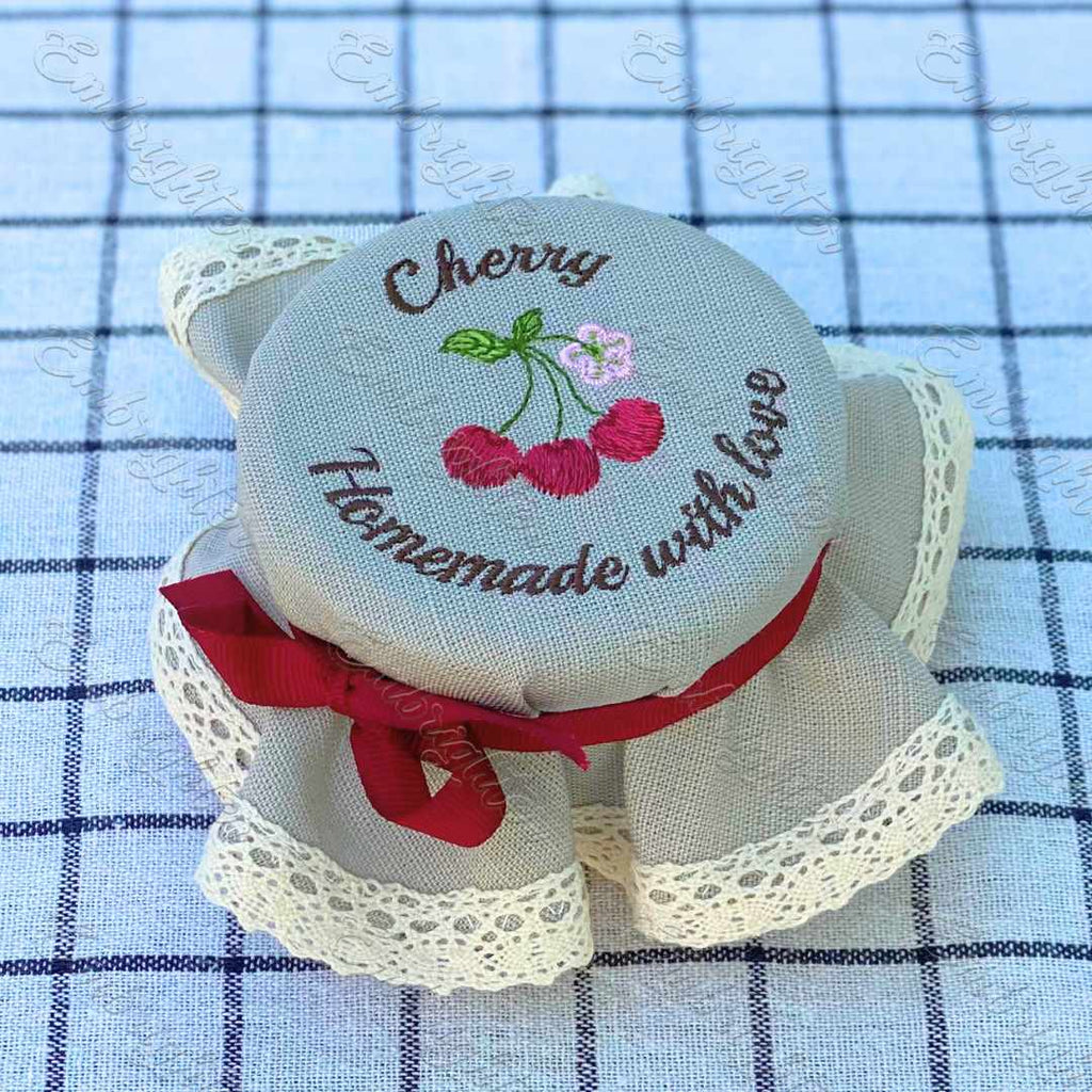 Cherry jar lid cover embroidery design