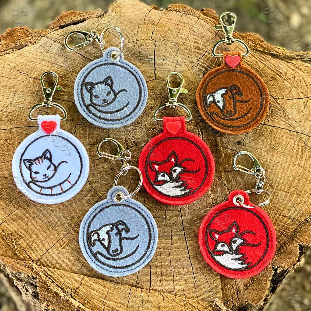 Curled up animals ITH keychain embroidery design set