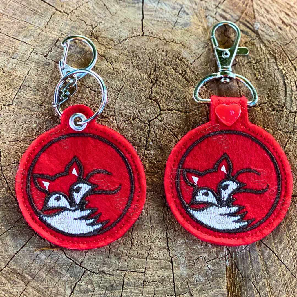 Curled up fox ITH keychain embroidery design