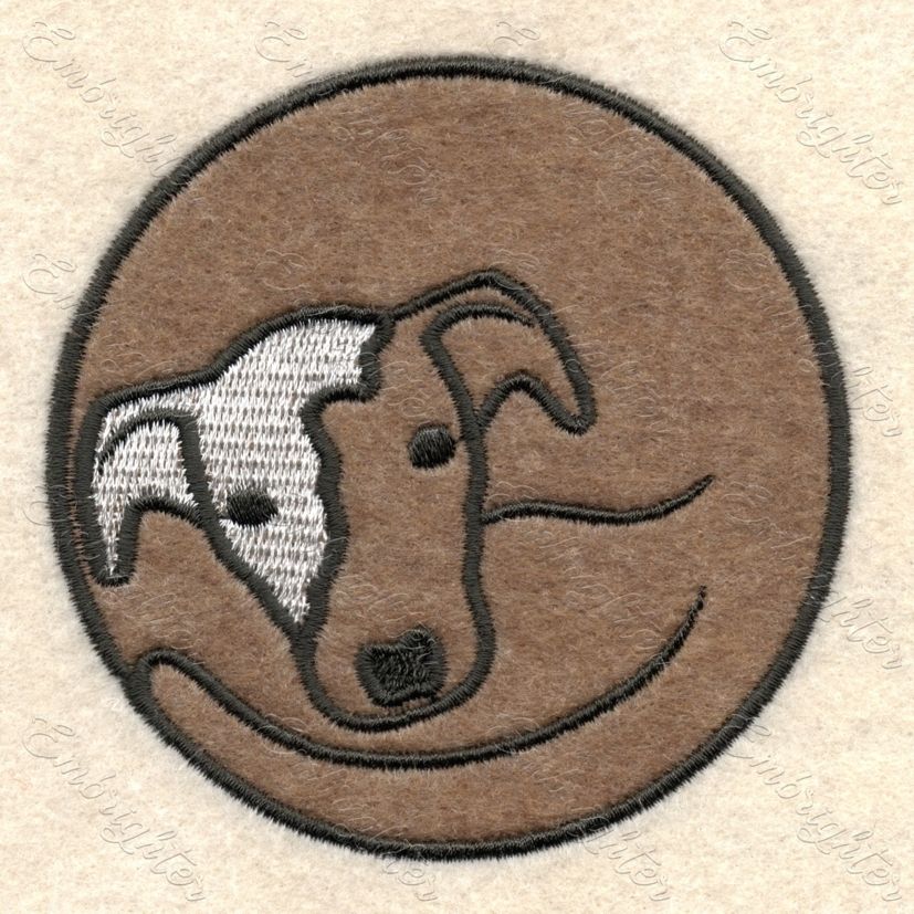 Curled up applique dog embroidery design