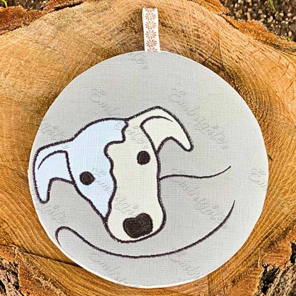 Curled up dog ITH pot holder embroidery design