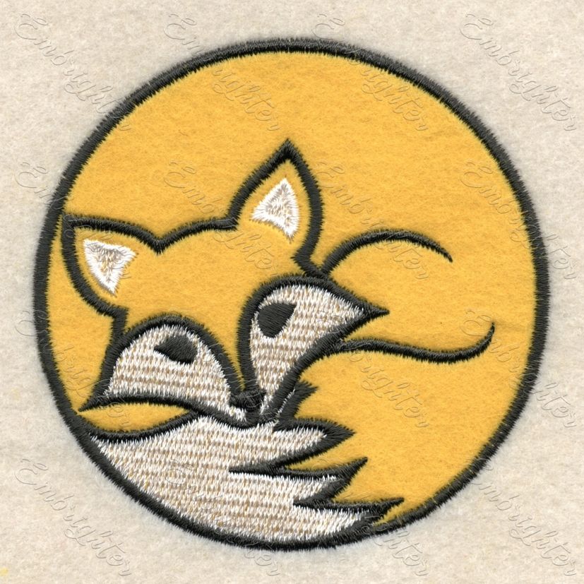 Curled up applique fox embroidery design
