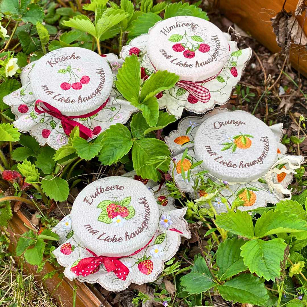 Jam jar cover embroidery design set in two sizes ( DEUTSCH )