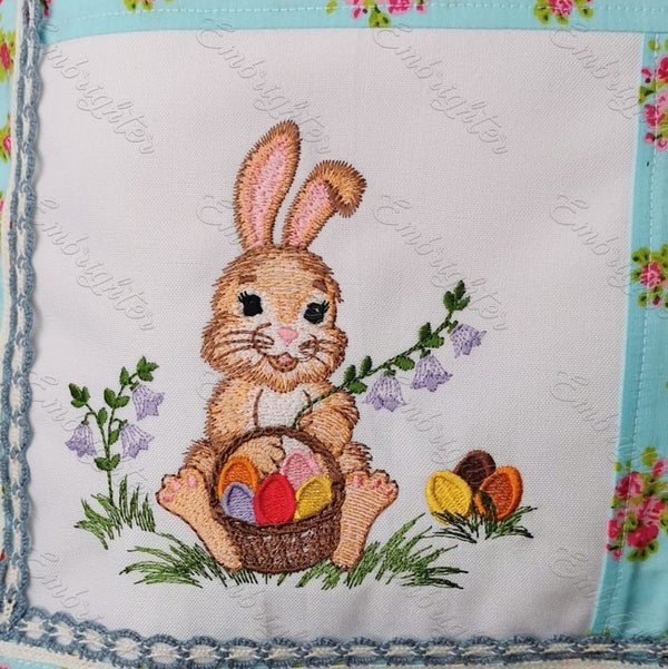 Easter bunny with basket machine embroidery design – Embrighter