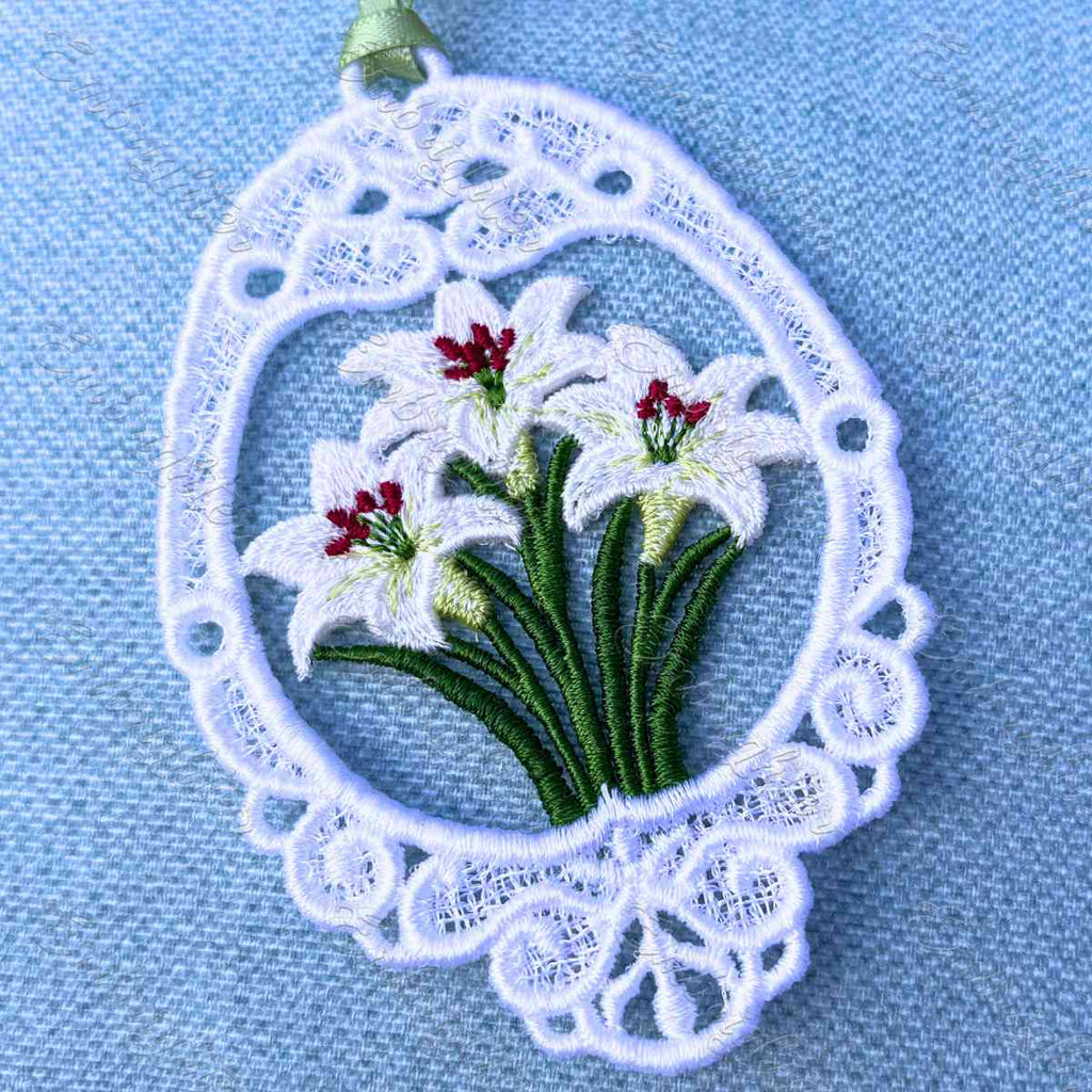 Easter Egg with Lilies FSL Embroidery Design