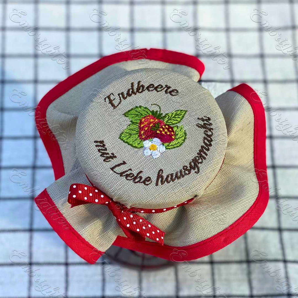 Erdbeere jar lid cover embroidery design (DEUTSCH)