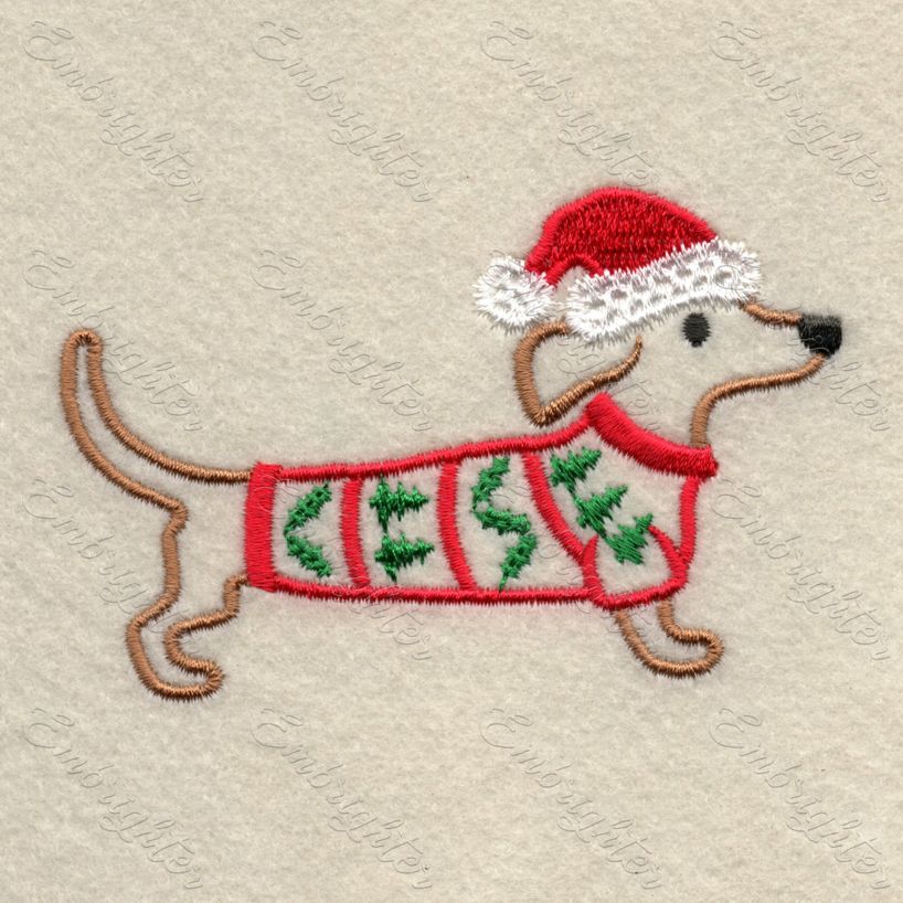 Festive dachshund machine embroidery design