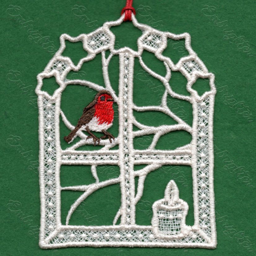 FSL winter window with robin embroidery design