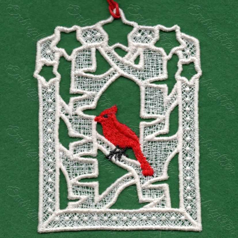 FSL winter window with cardinal embroidery design