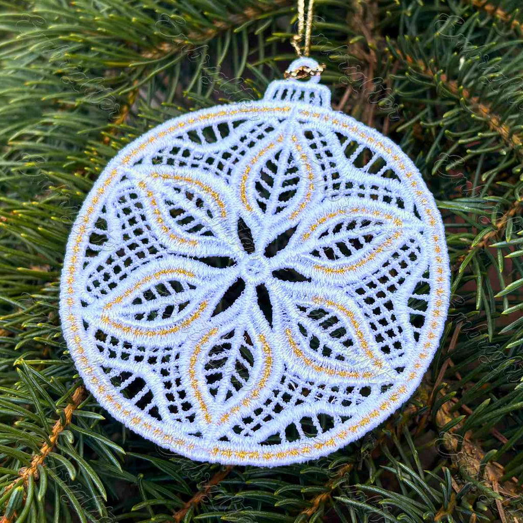 Woven Poinsettia Ornament FSL Embroidery Design