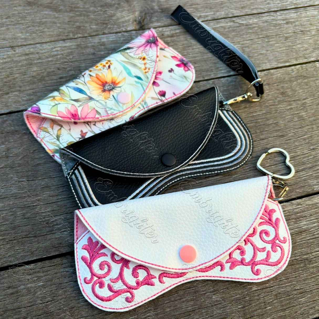 Glasses case ITH embroidery design set – flap closure