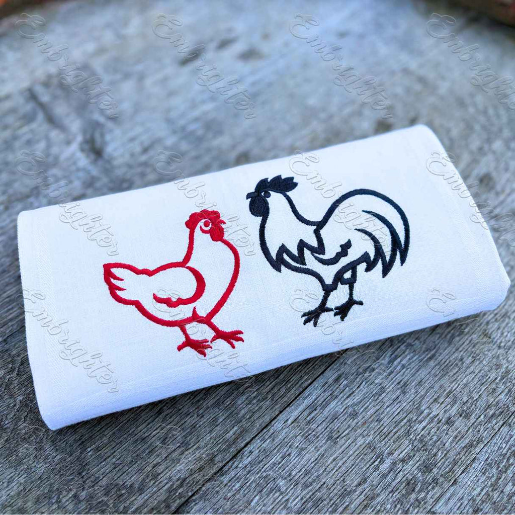 Hen and Rooster Machine Embroidery Design