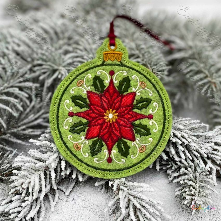 Holly Star Christmas Floral ornament ITH embroidery design