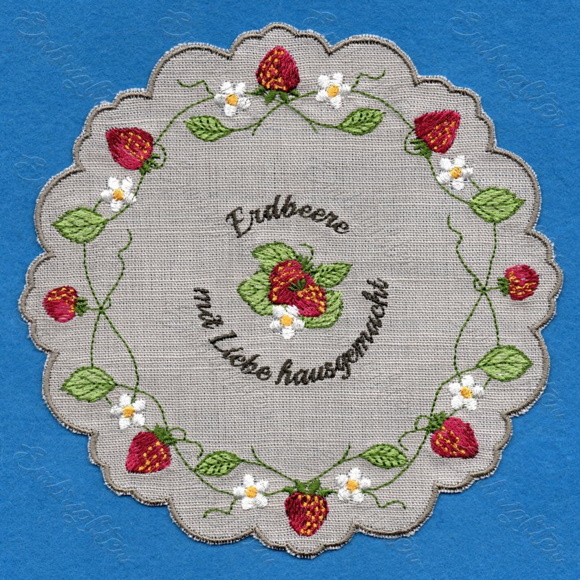 Erdbeere jam jar cover embroidery design in two sizes ( DEUTSCH )