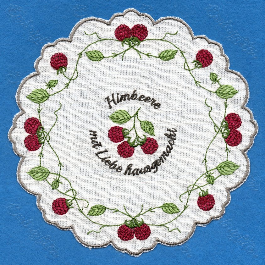 Himbeere jam jar cover embroidery design in two sizes ( DEUTSCH )