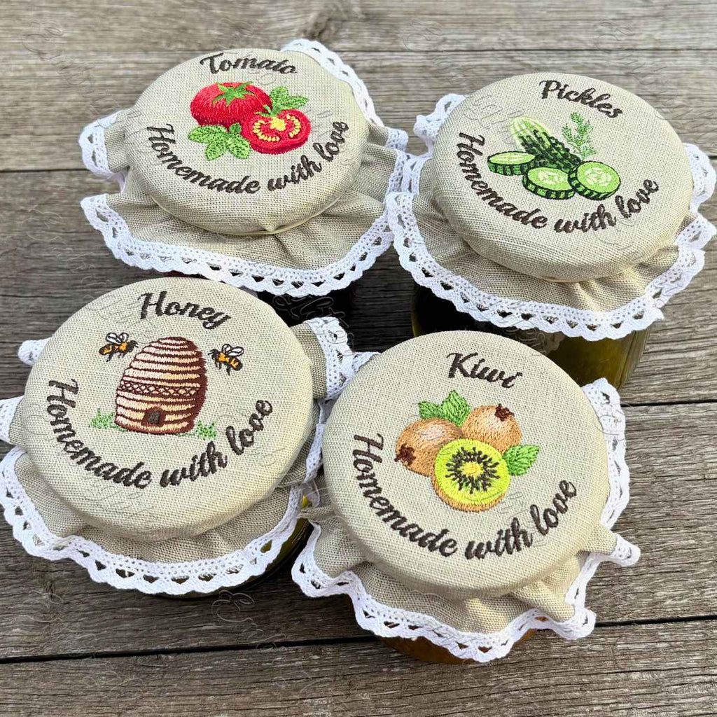 Jar lid cover embroidery design set No. 4