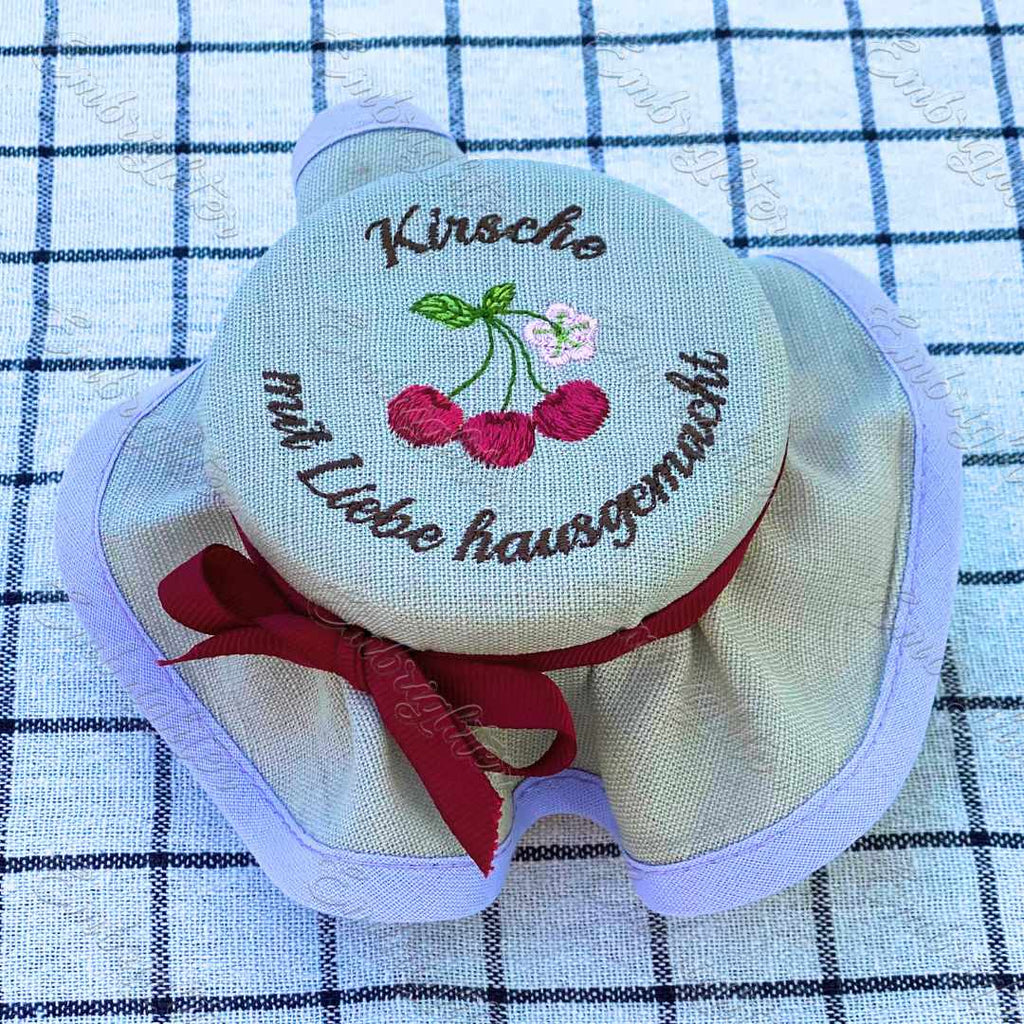 Kirsche jar lid cover embroidery design (DEUTSCH)