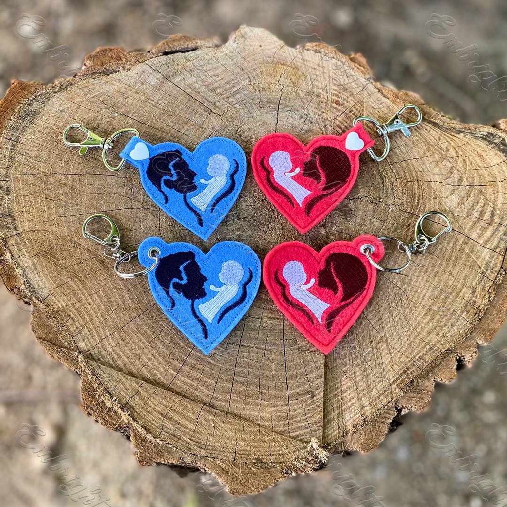 Mother and child and Father and child ITH keychain embroidery design s ...