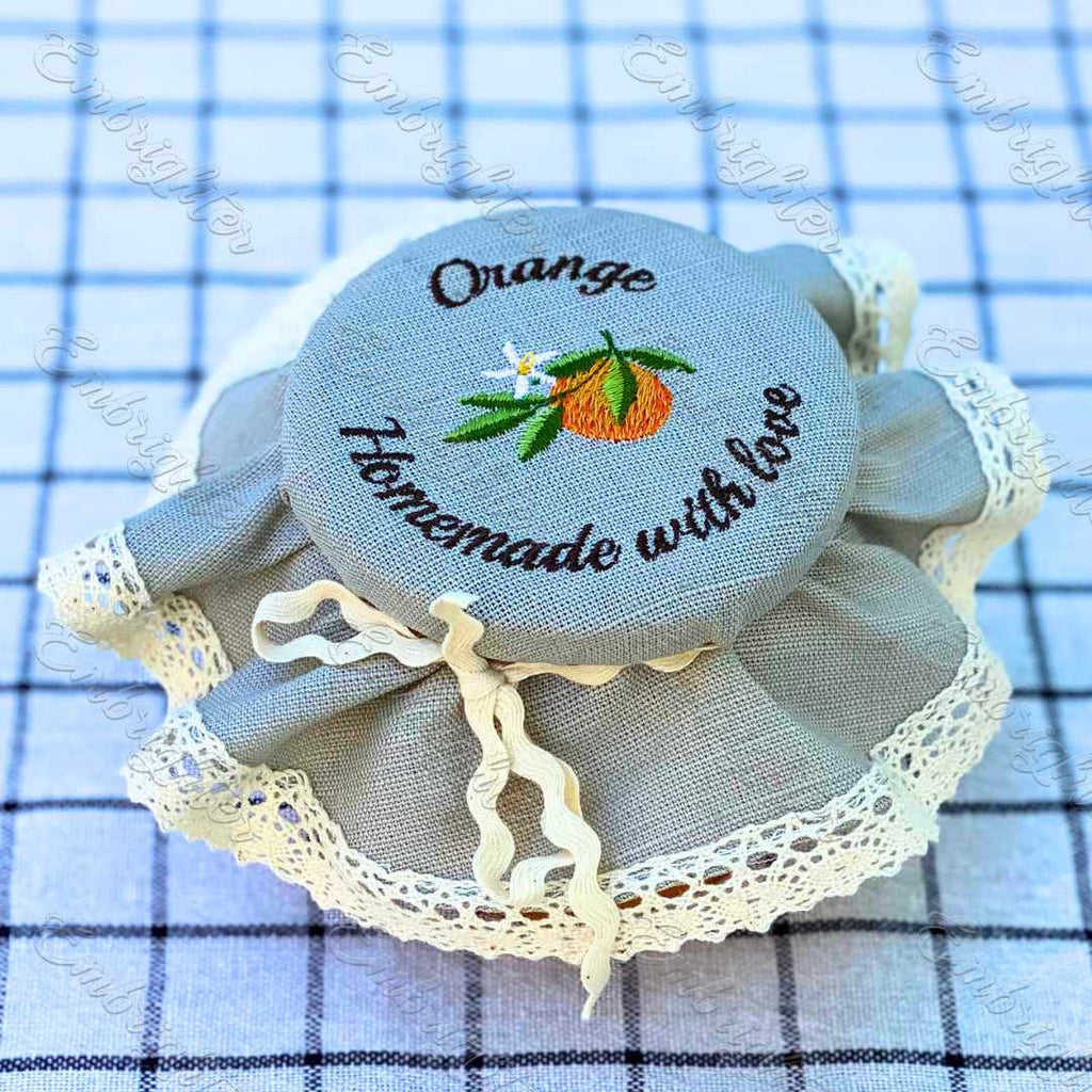 Orange jar lid cover embroidery design