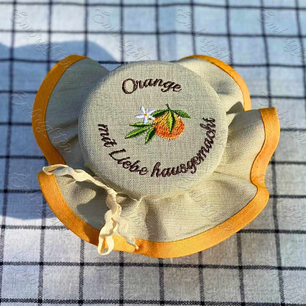 Orange jar lid cover embroidery design (DEUTSCH)