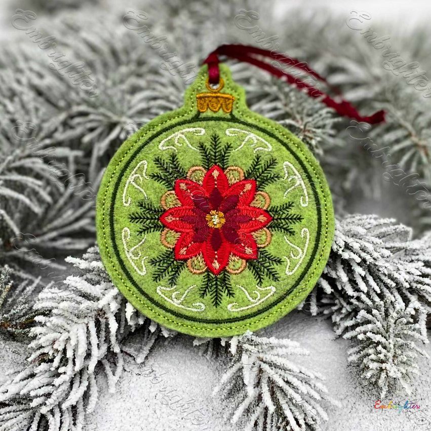 Poinsettia Charm Christmas Floral ornament ITH embroidery design