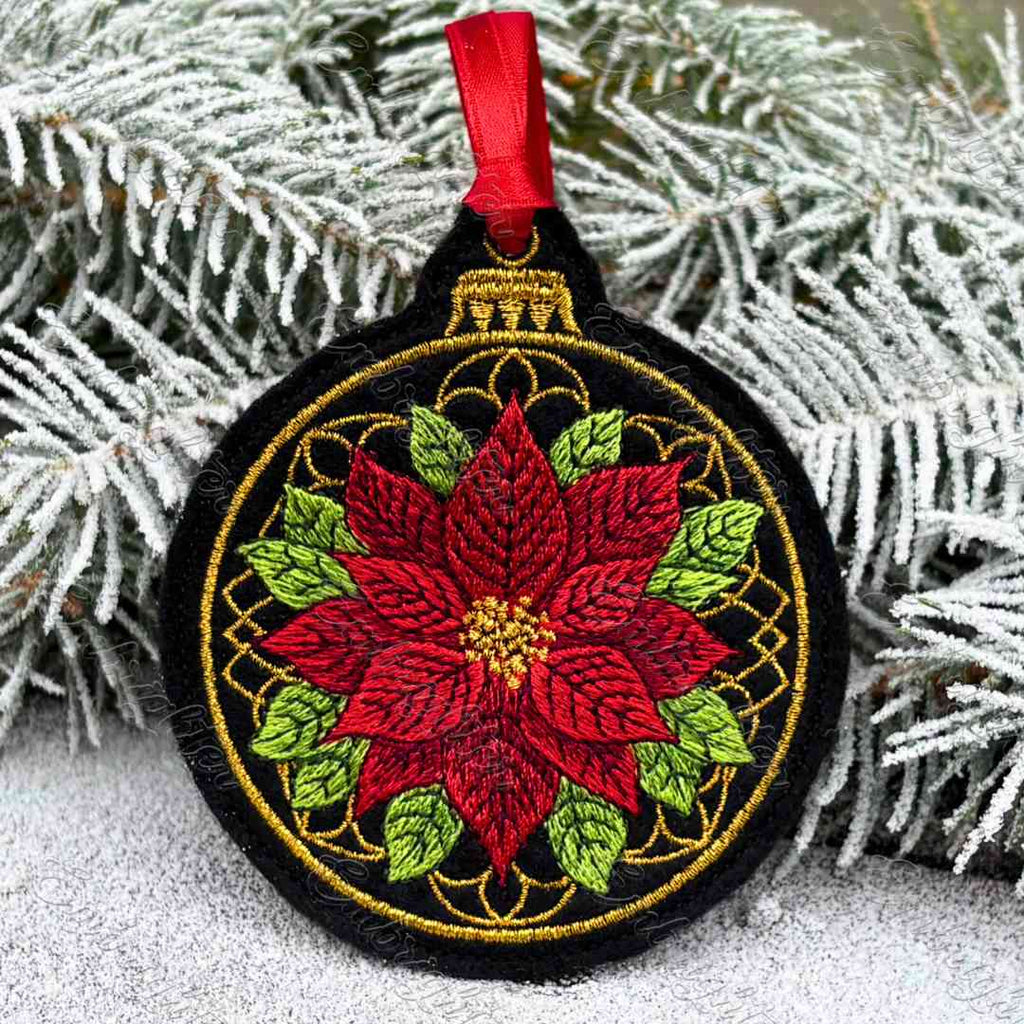 Poinsettia Christmas Ornament ITH Machine Embroidery Design