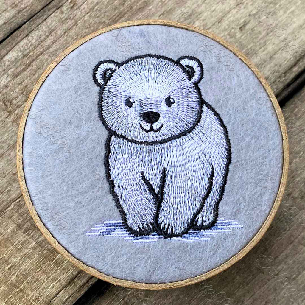 cute polar bear standing on ice embroidery design 